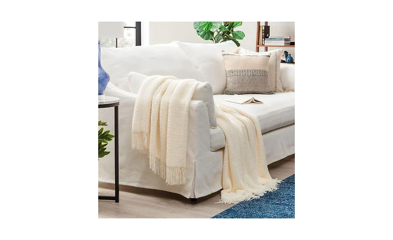 Chanasya Premium Round Pearl Knit Throw Blanket with Tassels - Soft, Cozy Blanket for Couch, Bed, Living Room - 50" x 65” - Yellow