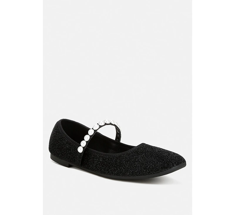 Corphee Pearl Strapped Glitter Ballerinas Women