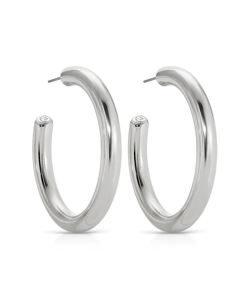 Ettika Rhodium Plated Large Thick Classic Hoop Earrings