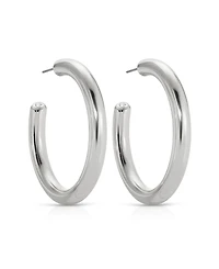 Ettika Rhodium Plated Large Thick Classic Hoop Earrings