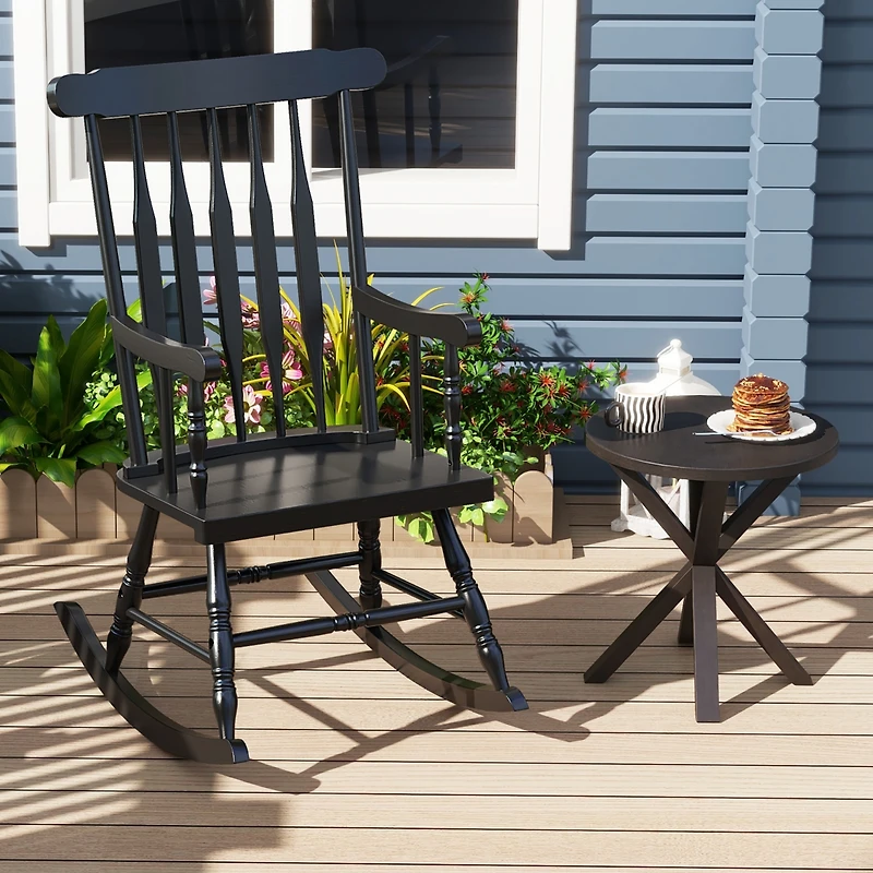 Gymax 2PCS Wooden Rocking Chair Single Rocker Indoor Garden Patio Yard Black