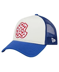 New Era Men's White/Royal Atlanta Braves Checkered Flag A-Frame Trucker 9FORTY Adjustable Hat