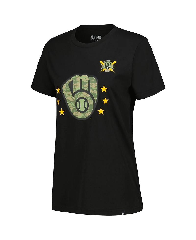 New Era Women's Black Milwaukee Brewers Armed Forces Day T-Shirt
