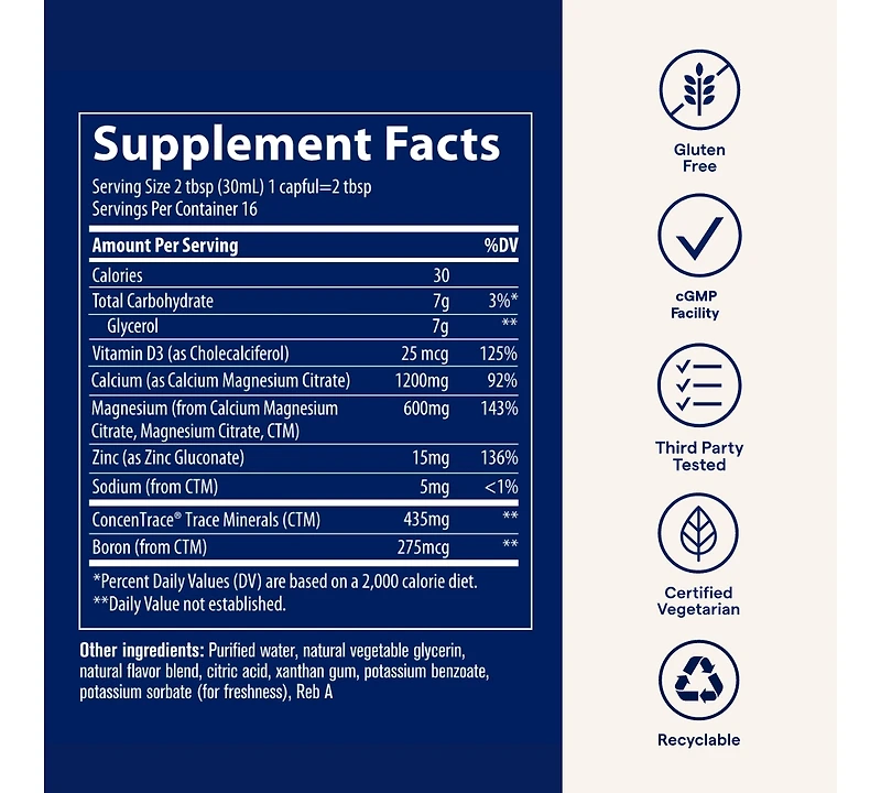 Trace Minerals Liquid Cal/Mag/Zinc - Dietary Supplement with Zinc, Calcium & Magnesium - Liquid Mineral Supplement for Heart & Bone Health