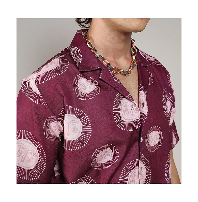 Campus Sutra Men's Wine Red Relaxed Face Shirt