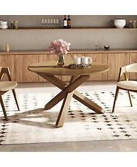 Sugift 47 Inches Round Dining Table with Solid Acacia Wood Legs