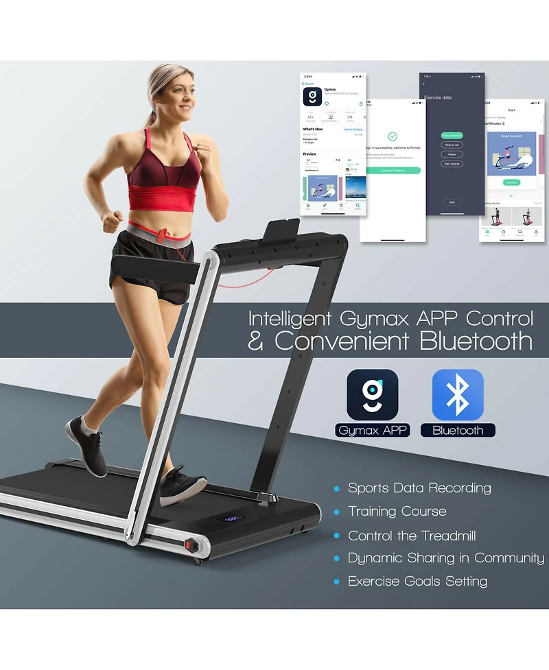 Skonyon 2-in-1 Folding Treadmill with Dual Led Display-Silver