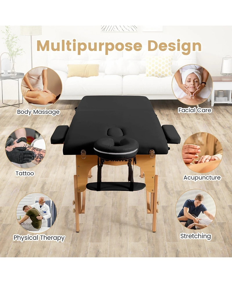 Vebreda Portable Adjustable Facial Spa Bed with Carry Case-Black