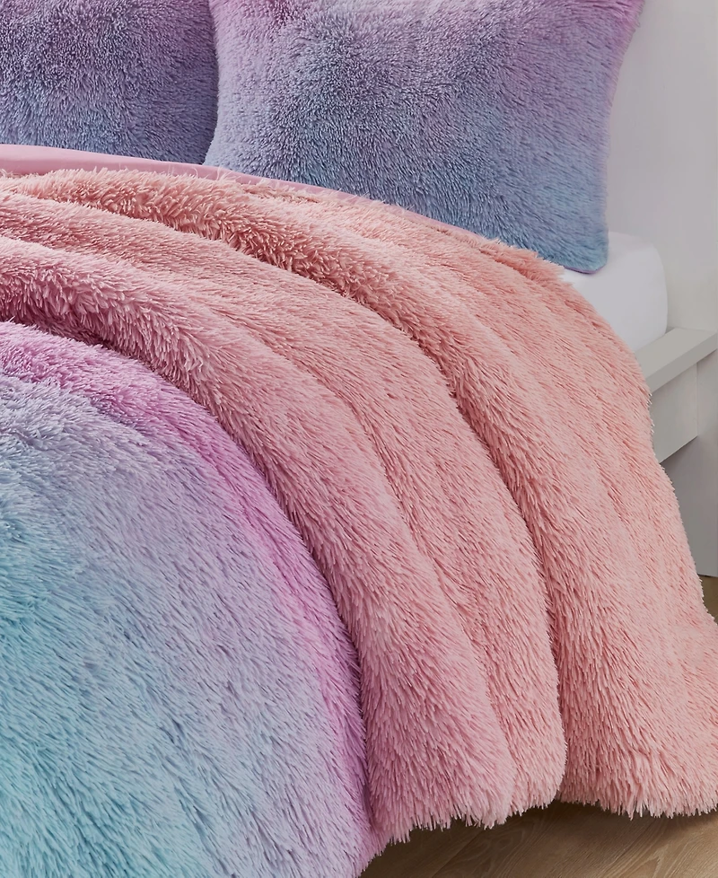 Intelligent Design Primrose Ombre Shaggy Faux Fur -Pc. Duvet Cover Set