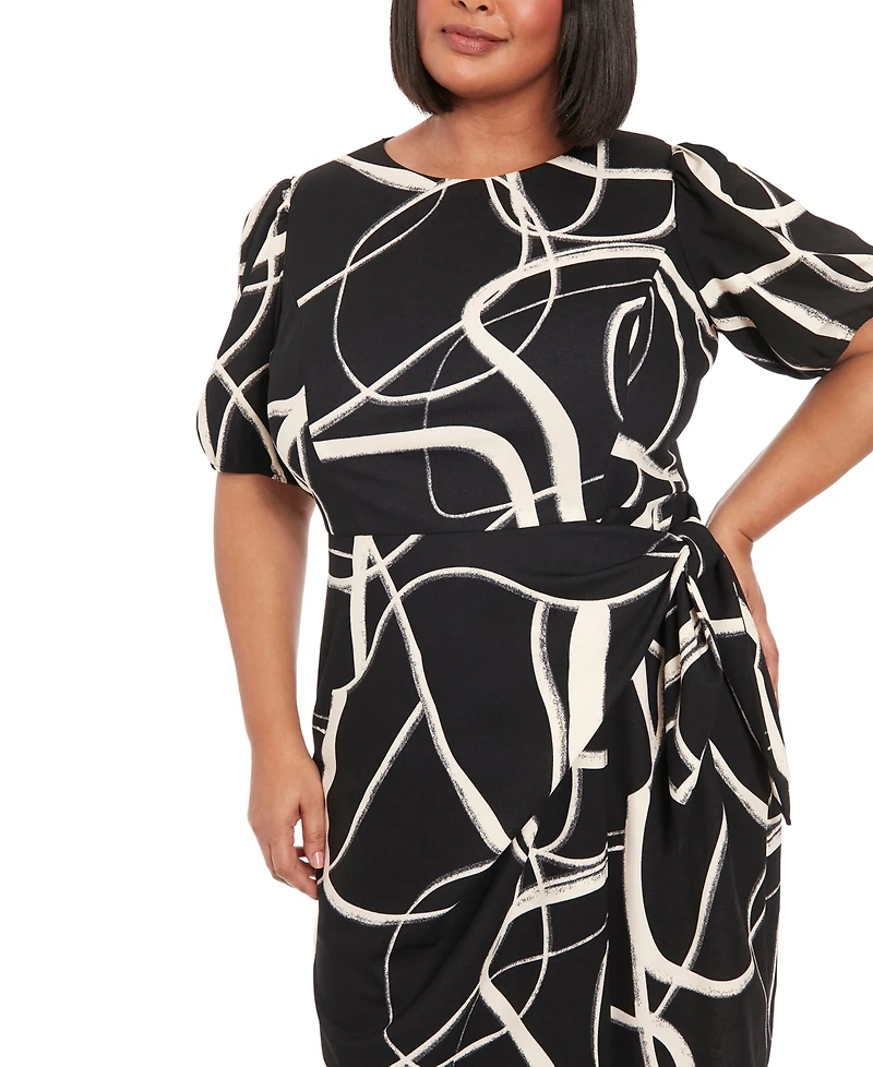 London Times Plus Balloon-Sleeve Sarong Dress