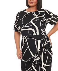 London Times Plus Balloon-Sleeve Sarong Dress
