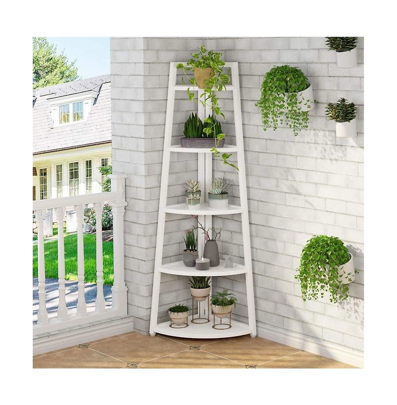Tribesigns 5 Tier Corner Bookshelf and Bookcase, 70 inch Tall Corner Shelves Standing Shelving Unit Indoor Plant Stand for Living Room, Kitchen, Home