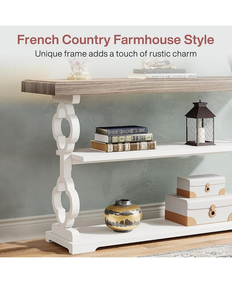 Tribesigns Farmhouse Console Table, 55 inch Rustic Entryway Sofa Table with Storage Shelves, 3 Tier Wood Long Accent Entry Table, Grey and White