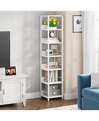 Tribesigns 6-Tier Corner Shelf, 75 Inch Tall Narrow Bookshelf Storage Rack, Etagere Shelves Display Stand for Small Spaces, Rustic Open Bookcase Squar