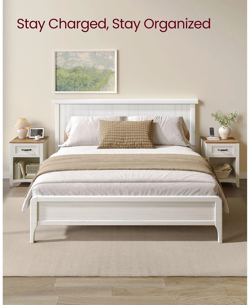 Slickblue Farmhouse Nightstands with Charging Station Set of 2