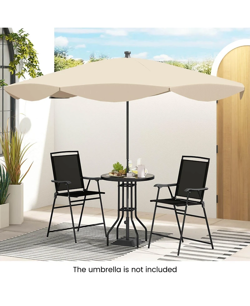 Costway 3 Pcs Outdoor Bar Stool Set with Dpc Tabletop Umbrella Hole & Footrest 2 Chairs