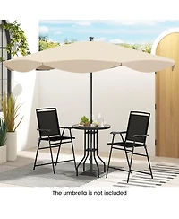 Costway 3 Pcs Outdoor Bar Stool Set with Dpc Tabletop Umbrella Hole & Footrest 2 Chairs