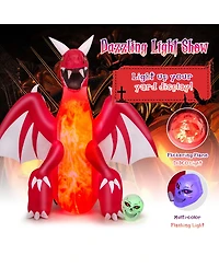 8 Ft Halloween Inflatable Red Dragon with Wings & Skull Holiday Decoration Light