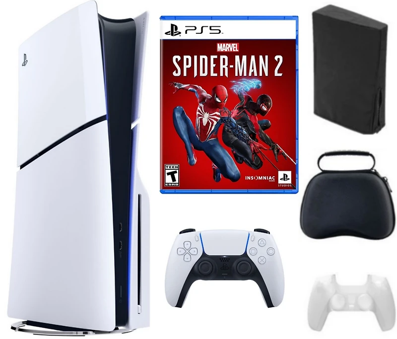 Sony PS5 - Playstation 5 Slim Disc Bundle With Accessories, and Spiderman Game