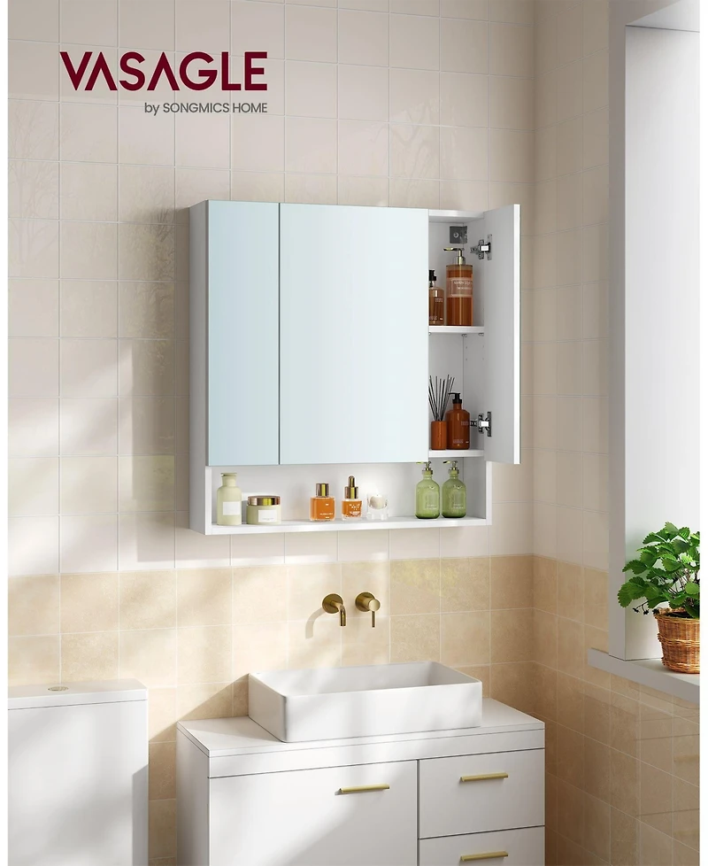 Slickblue Wide Bathroom Mirror with Integrated Storage for Organized and Elegant Spaces