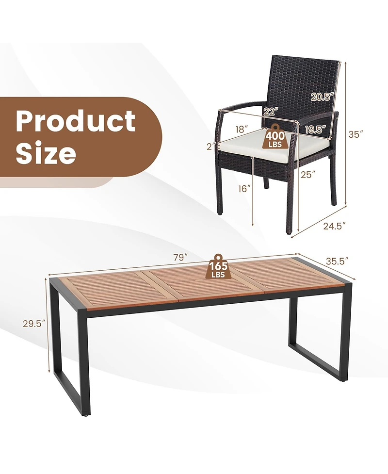 Costway 9 Pieces Patio Rattan Dining Set with Acacia Wood Table