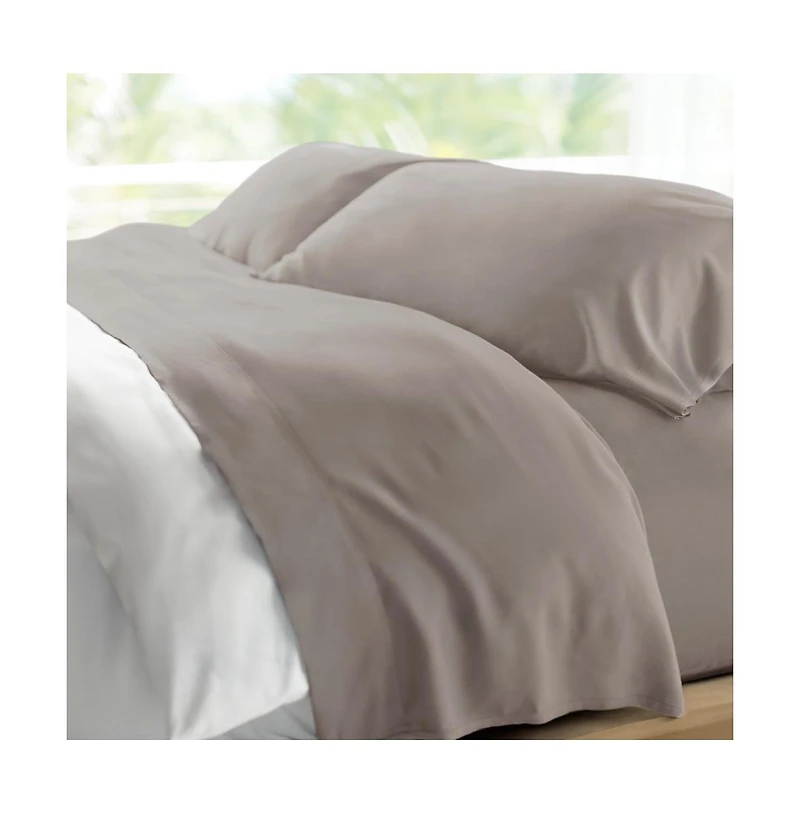 Cariloha Retreat 4-Piece Sateen Sheet Set | Coastal Gray | Split King | Lyocell Material | Breathable, Corner Straps, Extra soft & Cooling
