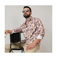 Men's Pale Yellow & Mocha Brown Abstract Block Shirt