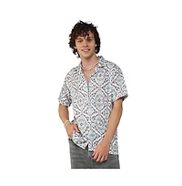 Men's Ivory White & Sage Green Ikkat Shirt