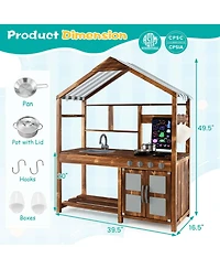 Costway Wooden Mud Kitchen with Chalkboard, Stoves, Removable Sink & Accessories