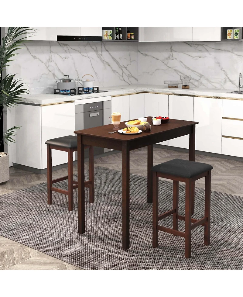 3 Pcs Bar Table Set Dining Table & 2 Pvc Leather Upholstered Bar Stools