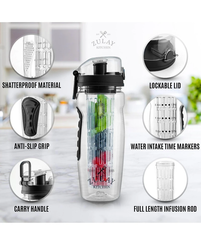 Fruit Infuser Water Bottle - 34oz Leakproof With Full-Length Infusion Rod