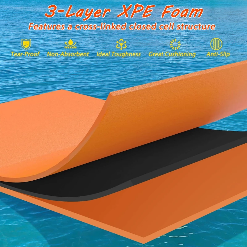 3-Layer Tear-Resistant Foam Floating Pad Island Water Sports Relaxing Orange