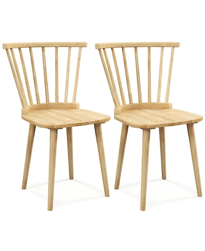 Costway Rubber Wood Windsor Dining Chairs Set of 2 with Spindle Back for Living Room