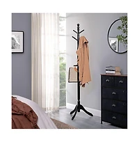 Slickblue Coat Rack With 10 Hooks, Rubber Wood Tree Free Standing, For Clothes, Hats, Handbags, Umbrella
