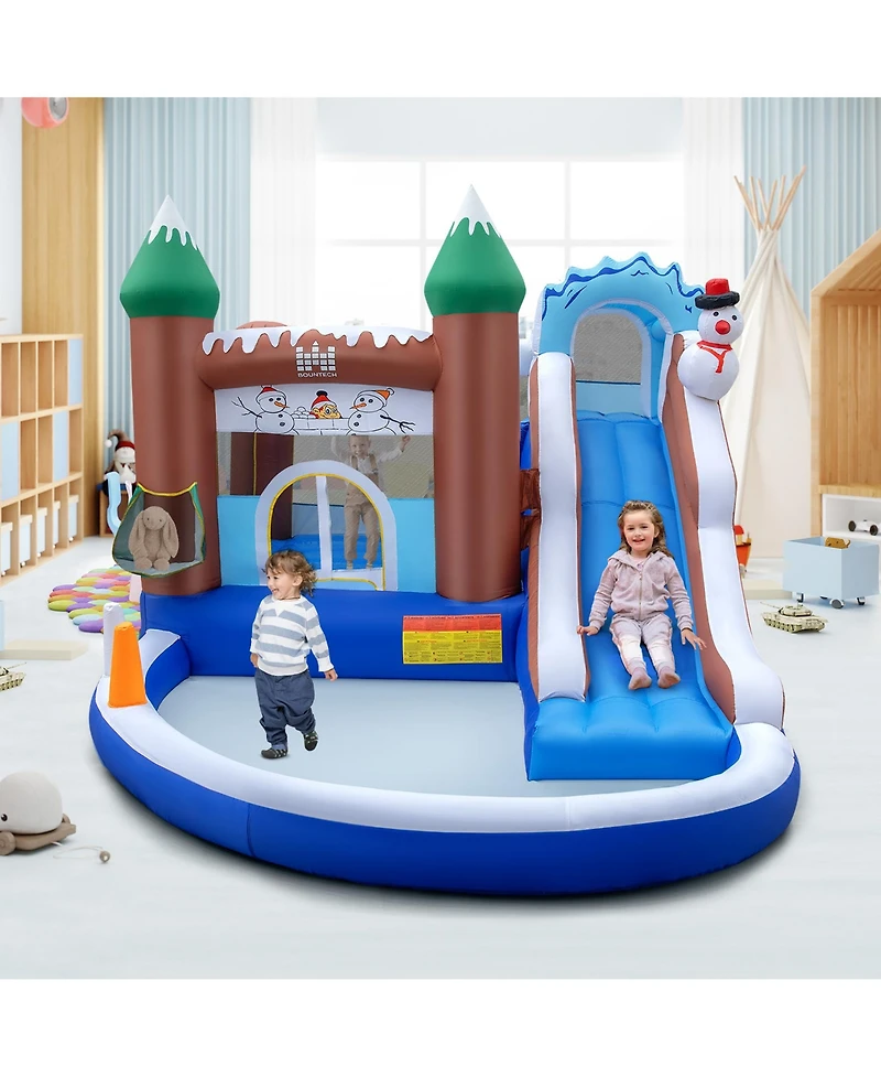 6-in-1 Winter Theme Snowman Inflatable Castle Kids Bounce House with 735W Blower