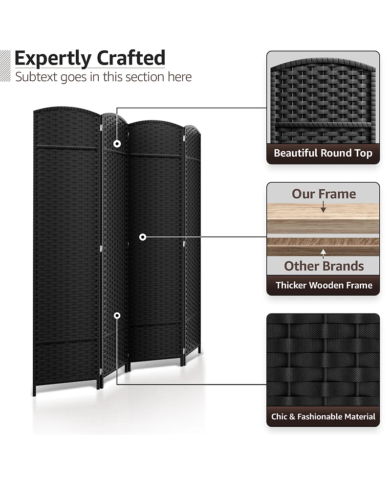 Sorbus 4 Panel Room Divider Panel, 6 ft. Tall Extra Wide Double Hinged Panels - Folding Privacy Screens Gray Line