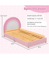 Gymax Kids Twin Platform Bed Frame Upholstered w/ Wooden Slats Support Blue