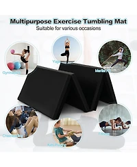 Folding Gymnastics Mat with Carry Handles and Sweatproof Detachable Pu Leather Cover-Black
