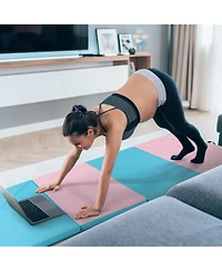 Folding Gymnastics Mat with Carry Handles and Sweatproof Detachable Pu Leather Cover-Blue