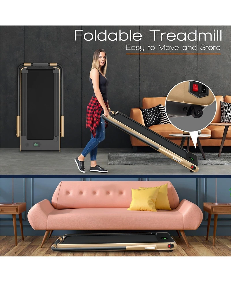 Vebreda 2-in-1 Folding Treadmill with Remote Control and Led Display-Golden