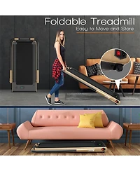 Vebreda 2-in-1 Folding Treadmill with Remote Control and Led Display-Golden