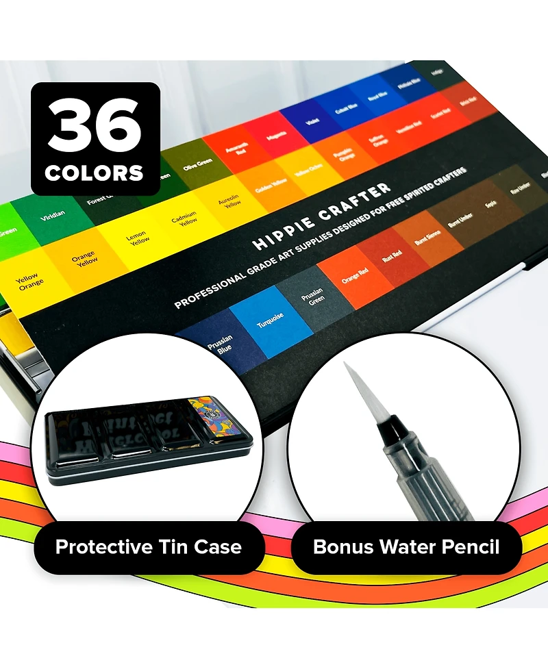 Hippie Crafter Premium Watercolor Paint Set 36 Colors