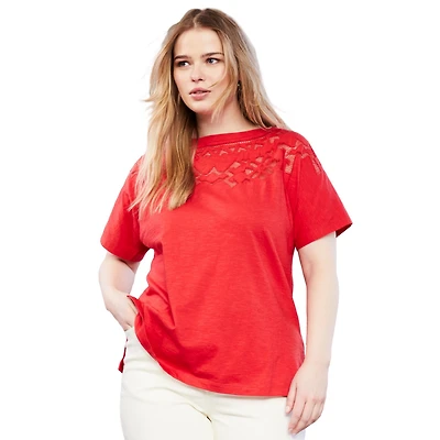 June + Vie Plus Size June + Vie Openwork Boatneck Shirt