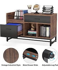 Tribesigns Rustic Brown 39 inch File Cabinet with 2 Drawers, Lateral Filing Cabinets, Printer Stand with Open Storage Shelves and Letter Size/A4 Size