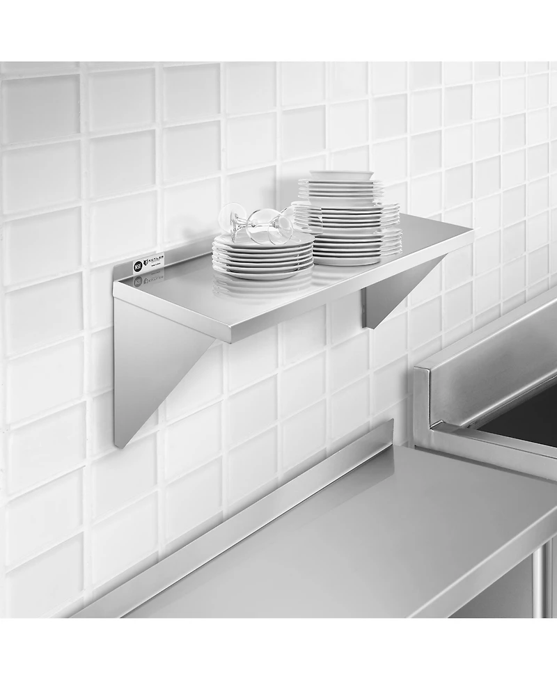 Kutler 18" x 36" Stainless Steel Shelf, Nsf Commercial Wall Mount Shelving w/ Backsplash, Floating Metal Mounted Shelves for Restaurant, Kit