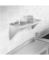 Kutler 18" x 36" Stainless Steel Shelf, Nsf Commercial Wall Mount Shelving w/ Backsplash, Floating Metal Mounted Shelves for Restaurant, Kit