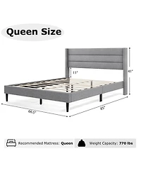 Costway Queen Bed Frame with Wingback Headboard Linen Upholstered Platform