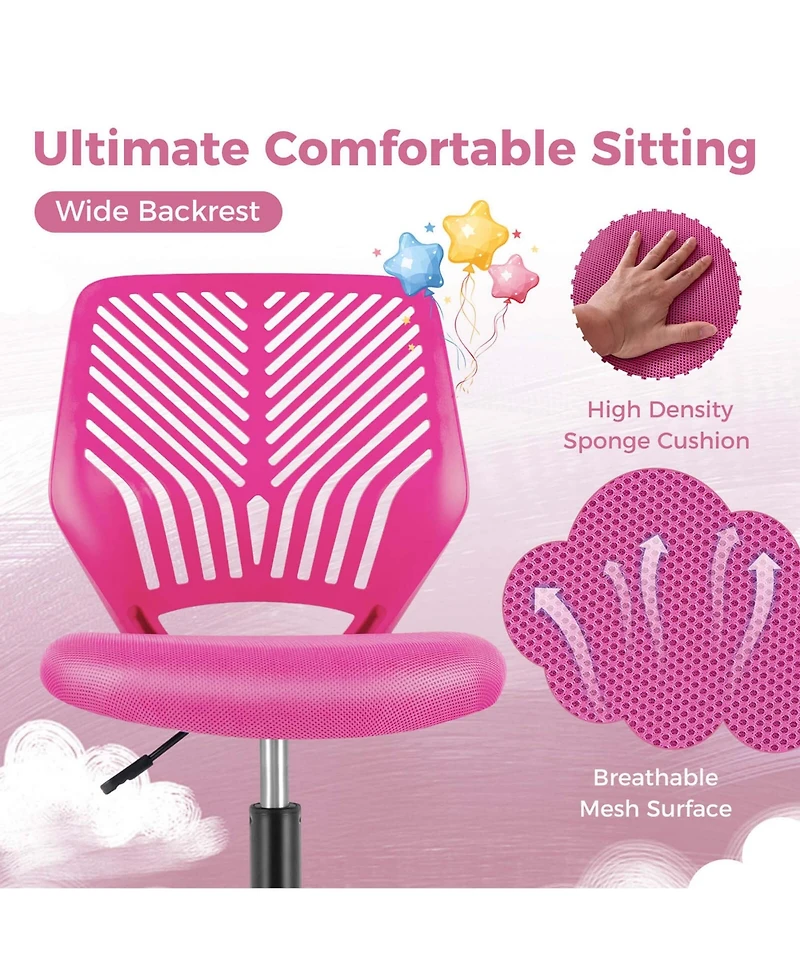 Height-adjustable Ergonomic Kids Desk Chair with Universal Casters Working