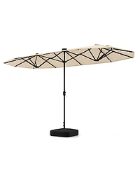 13FT Double-sided Patio Umbrella with Solar Lights Crank Handle Base