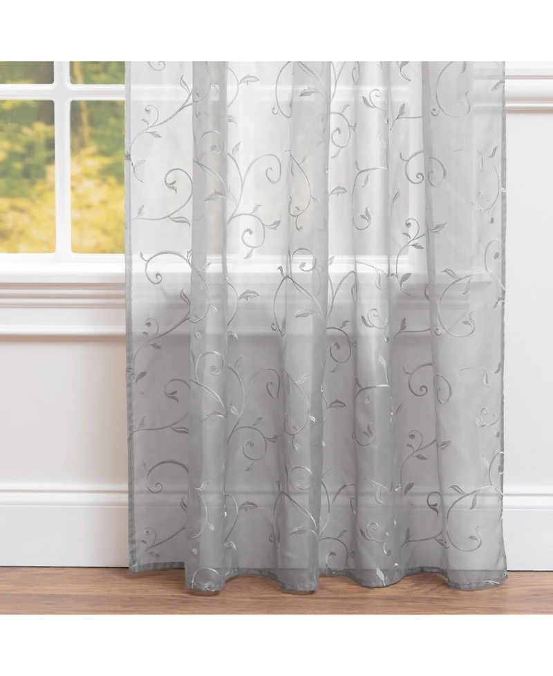 Chanasya Premium Embroidered Swirl Vine Curtains - Sheer Curtains for Living Room, Bedroom, Kitchen - 52" x 96" - Sage, 2 Panels